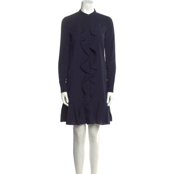 Tory Burch Womens Ruffle Front Shirt Dress Size 6 Navy Polyester RX10455 Shift - Picture 2 of 13